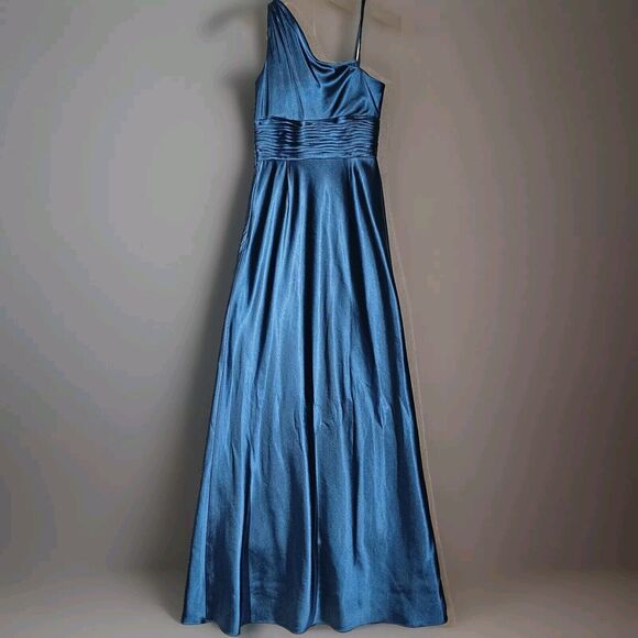 Adrianna Papell Satin One Shoulder Gown Size 4 Rhinestone Embellished Princess - Picture 9 of 10